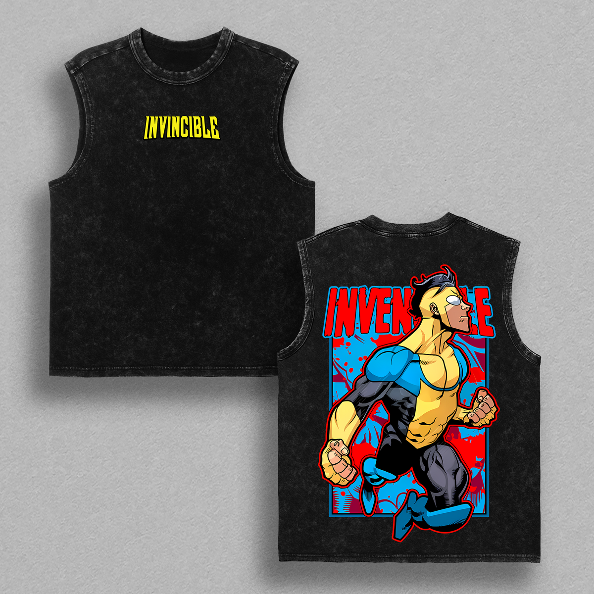 Invincible Hero Punch Tee - Oversized T-Shirt Washed, Lightweight Acid Wash Look, TV Series Graphic, Streetwear for Comic Fans