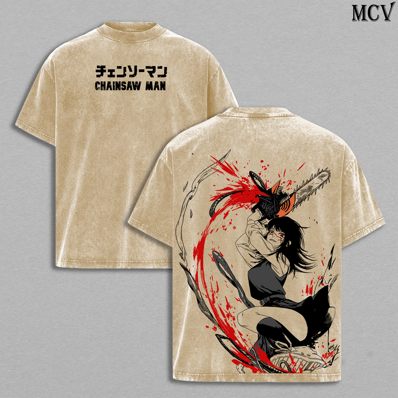 Blood Fiend Power – Chainsaw Man Vintage Washed Anime Graphic Tee