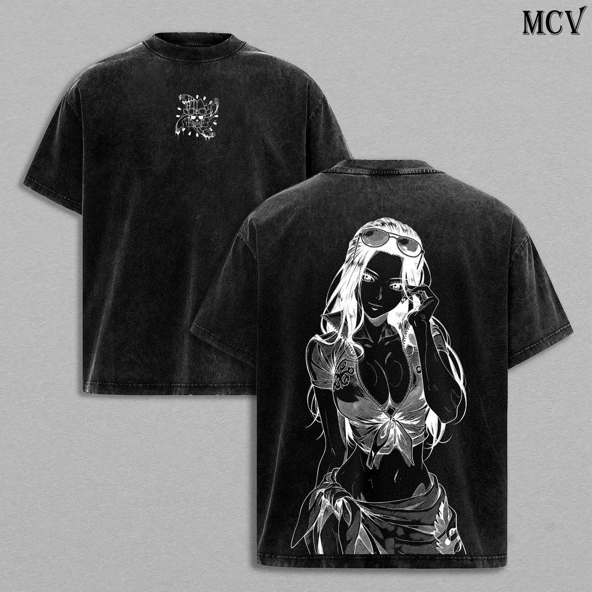 Nico Robin Washed Tee – One Piece Anime Manga Devil Child Graphic Double Printed T-Shirt, Menswear Heavy Cotton Unisex Oversize Streetwear Vintage Edition