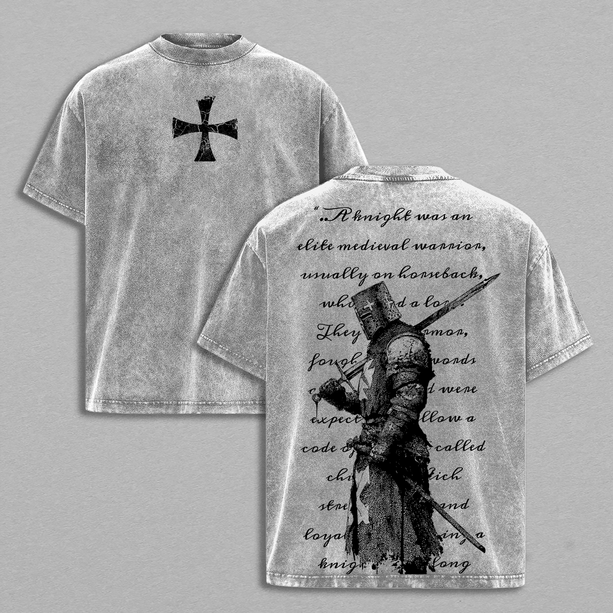 Crusader Knight - Christian Knight Medieval Knight Vintage Washed T Shirt | Warrior of Honor Faith and Loyalty Graphic | Crusader Armor Aesthetic Streetwear Tee Jesus Apparel Christian Bible Verse