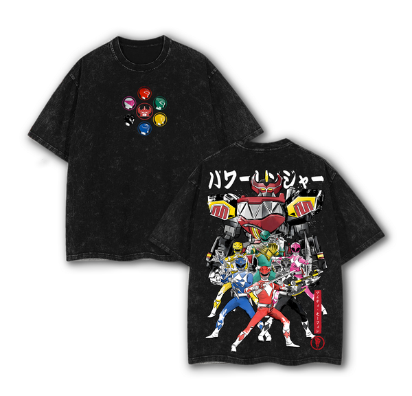 Limited Power Rangers Movie Tee, Mighty Morphin Retro Team Graphic Apparel, Vintage Washed Oversized T-Shirt