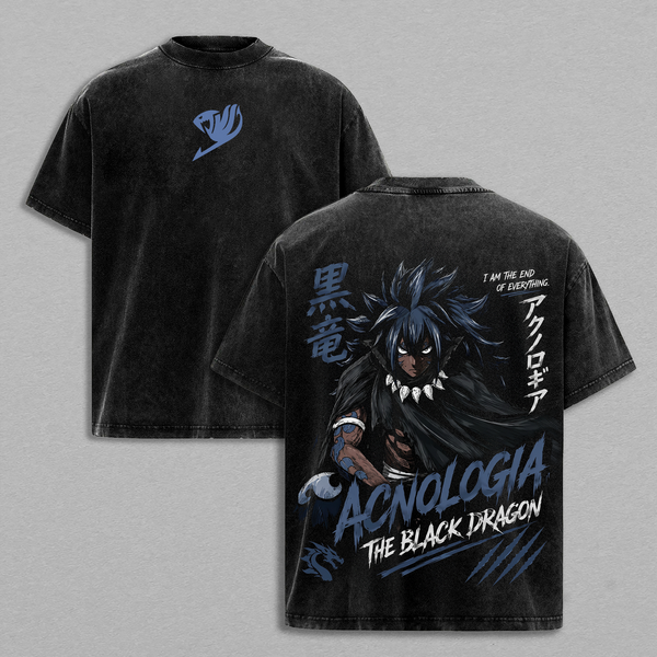 Acnologia The Black Dragon Vintage Washed Anime Tee, Fairy Tail Dragon King Graphic Shirt, Dark Fantasy Oversized Streetwear, Heavyweight Cotton Manga Tee, Anime Fan Gift