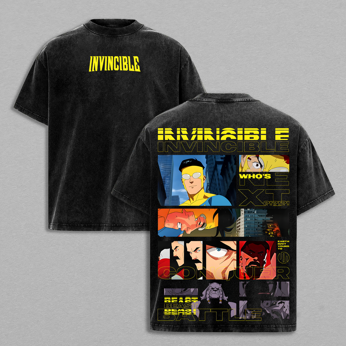 Invincible War Tee, Comics T-Shirt, TV Show Comics Washed T-shirt Heavyweight Cotton, Unisex Shirt Streetwear Tropical graphic tshirt Menswear Top