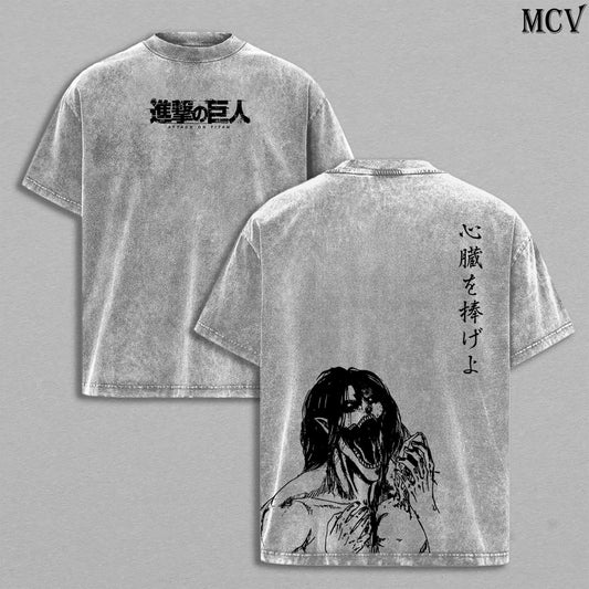 Eren Titan Transformation – Attack on Titan Vintage Washed Anime Graphic T-Shirt Dark Horror Streetwear