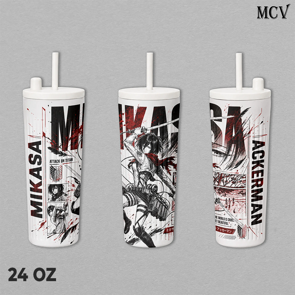 Mikasa Ackerman Attack on Titan Tumbler 17oz 24oz 30oz, Insulated Stainless Steel Travel Mug with Handle and Lid, Anime Manga Graphic Design, Reusable Coffee Water Cup Gift