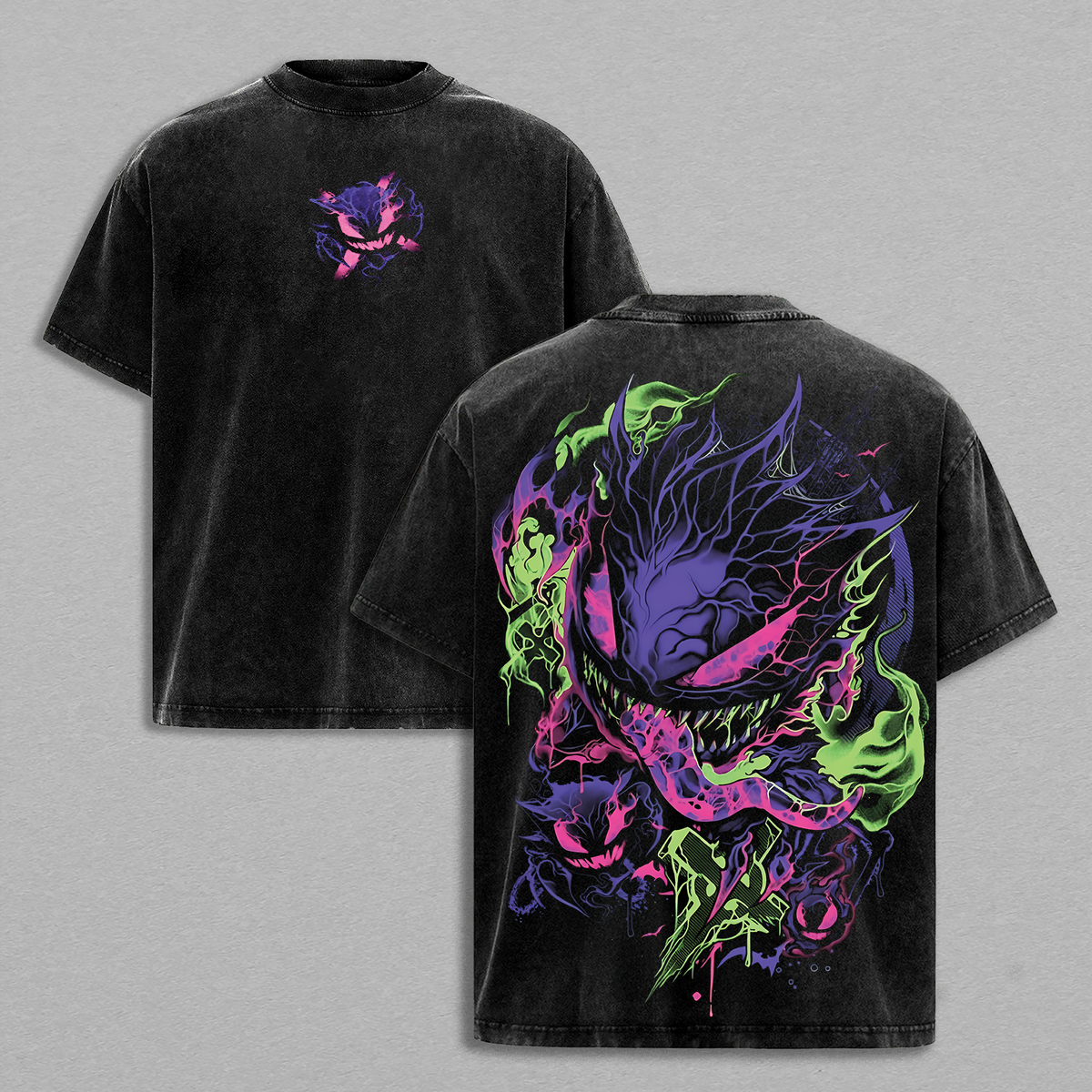 Gengar Pokemon Retro Oversize Anime Manga Acid Washed Heavywei shirt