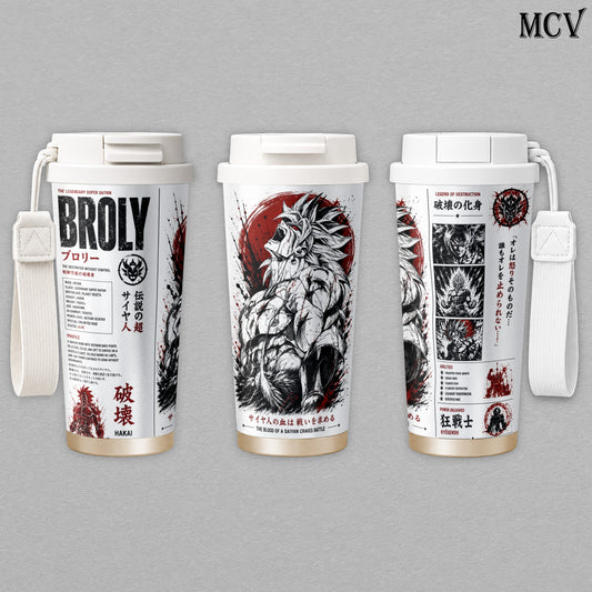 Broly Legendary Super Saiyan - Dragon Ball Anime - Berserker Power Manga Style Embossed Raised Art - 17oz 24oz 30oz Insulated Tumbler, Stainless Steel Water Bottle, Straw Cup, Handle Travel Mug