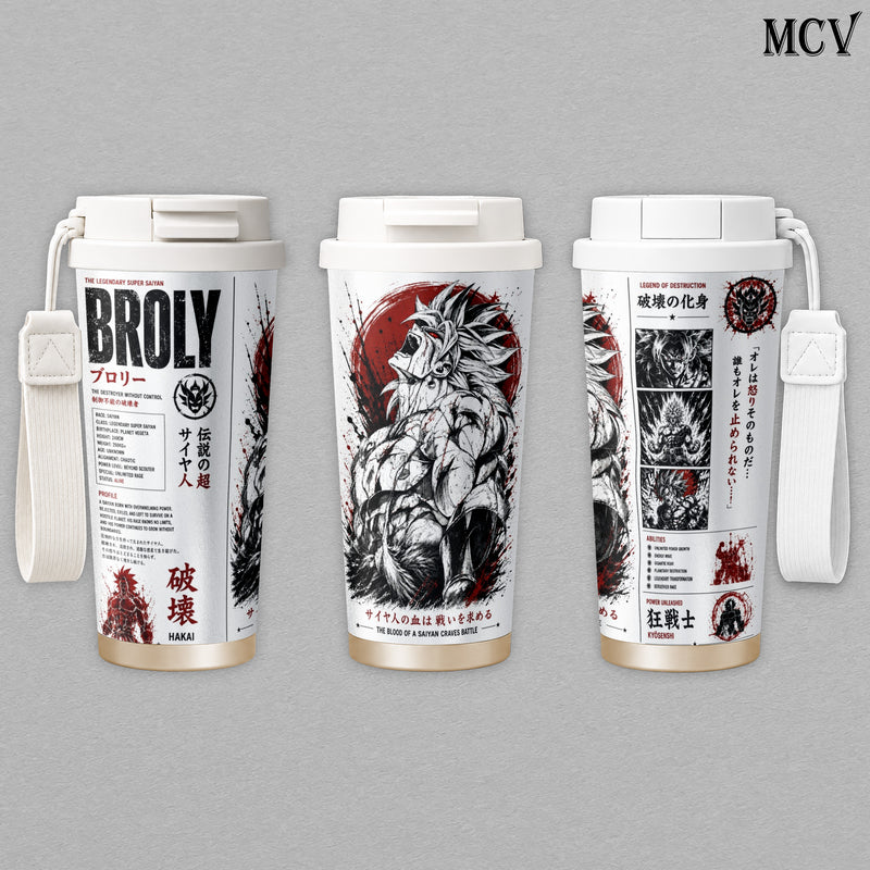 Broly Legendary Super Saiyan - Dragon Ball Anime - Berserker Power Manga Style Embossed Raised Art - 17oz 24oz 30oz Insulated Tumbler, Stainless Steel Water Bottle, Straw Cup, Handle Travel Mug
