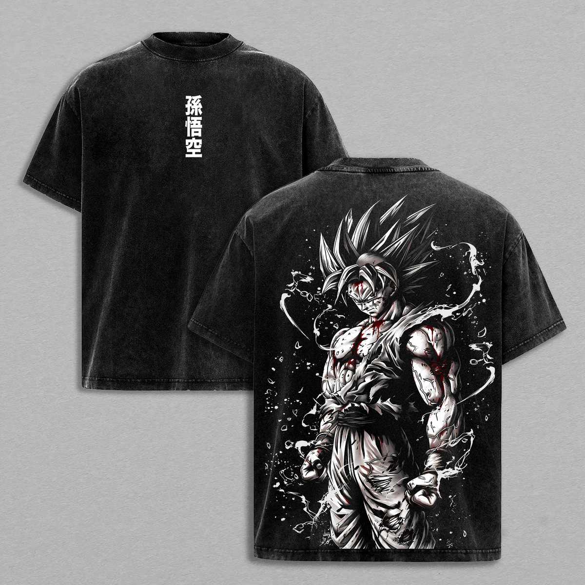 Ultra Instinct Kakarot Saiyan Warrior Washed Tee – Anime Manga Graphic Double Printed T-Shirt, Menswear Heavy Cotton Unisex Oversize Streetwear Vintage