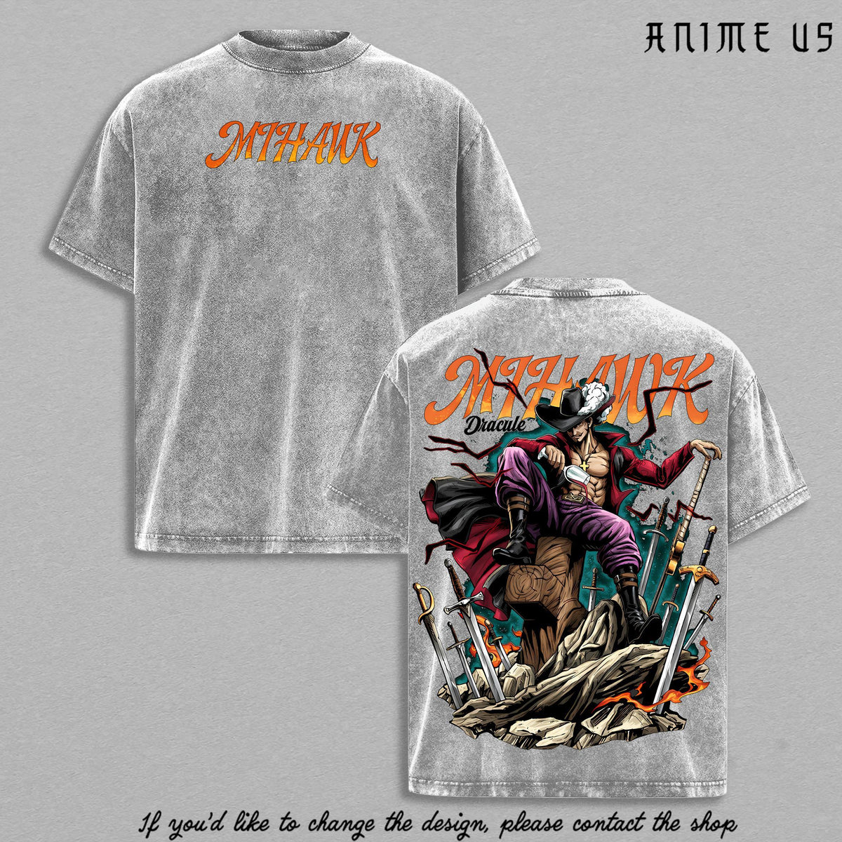 Dracule Mihawk Hawk Eyes Shirt One Piecee Anime Legendary Swordsman Vintage Washed Oversized Tee