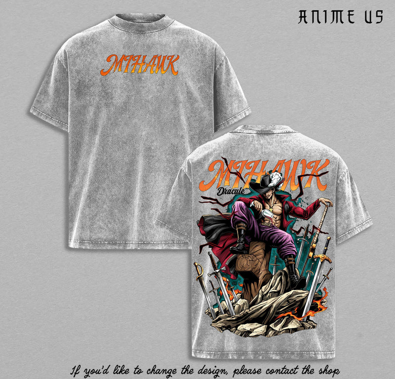 Dracule Mihawk Hawk Eyes Shirt One Piecee Anime Legendary Swordsman Vintage Washed Oversized Tee