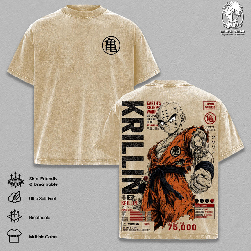 Krillin – DBZ Graphic Tee Vintage Washed Shirt Unisex Streetwear Anime Merch, Z Fighter Tee Turtle School T-Shirt, Gift for Anime Lovers Fans