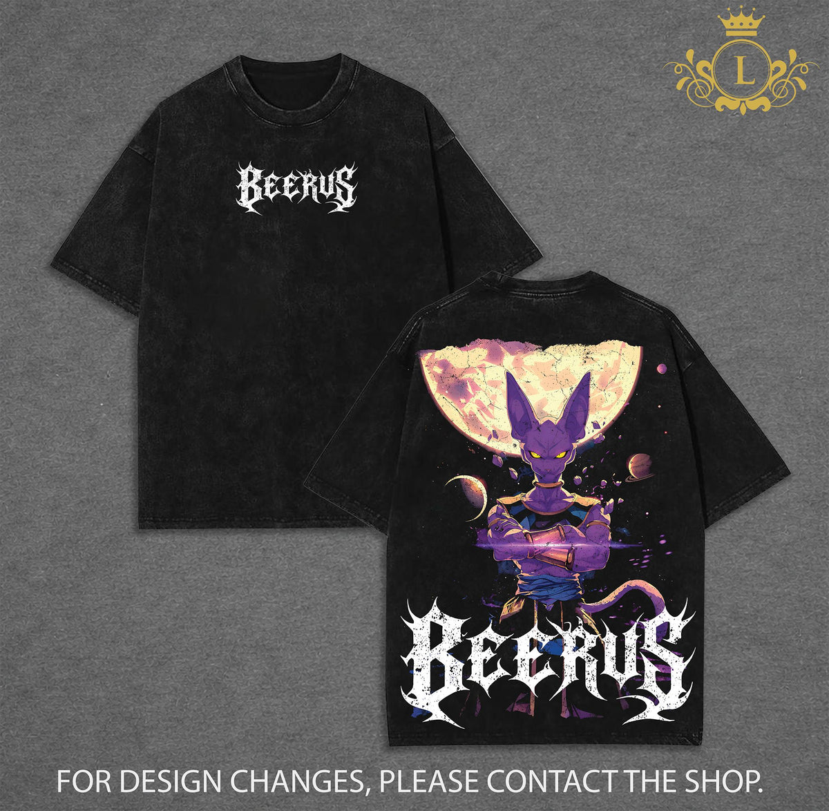 Limited Edition Beerus God of Destruction Dragon Ball Super Anime Shirt Vintage Washed Tee Black Grey Retro Graphic Powerful Divine Energy Streetwear