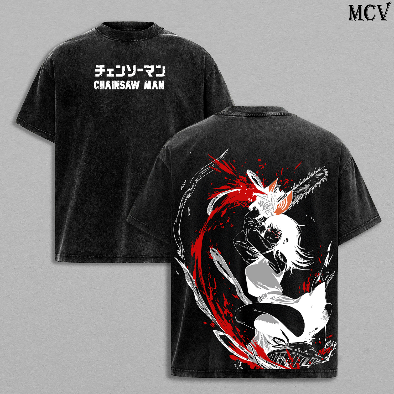 Blood Fiend Power – Chainsaw Man Vintage Washed Anime Graphic Tee