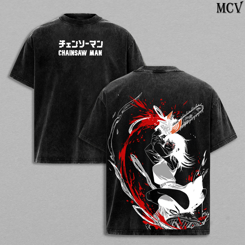 Blood Fiend Power – Chainsaw Man Vintage Washed Anime Graphic Tee
