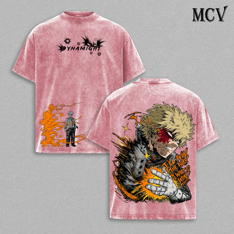 Katsuki Bakugo T-Shirt, My Hero Academia Anime Tee, Explosion Power Graphic Vintage Washed Tee