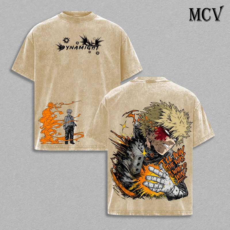Katsuki Bakugo T-Shirt, My Hero Academia Anime Tee, Explosion Power Graphic Vintage Washed Tee
