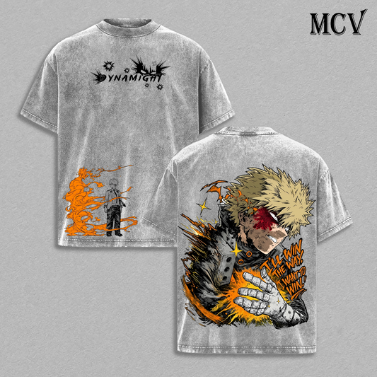 Katsuki Bakugo T-Shirt, My Hero Academia Anime Tee, Explosion Power Graphic Vintage Washed Tee