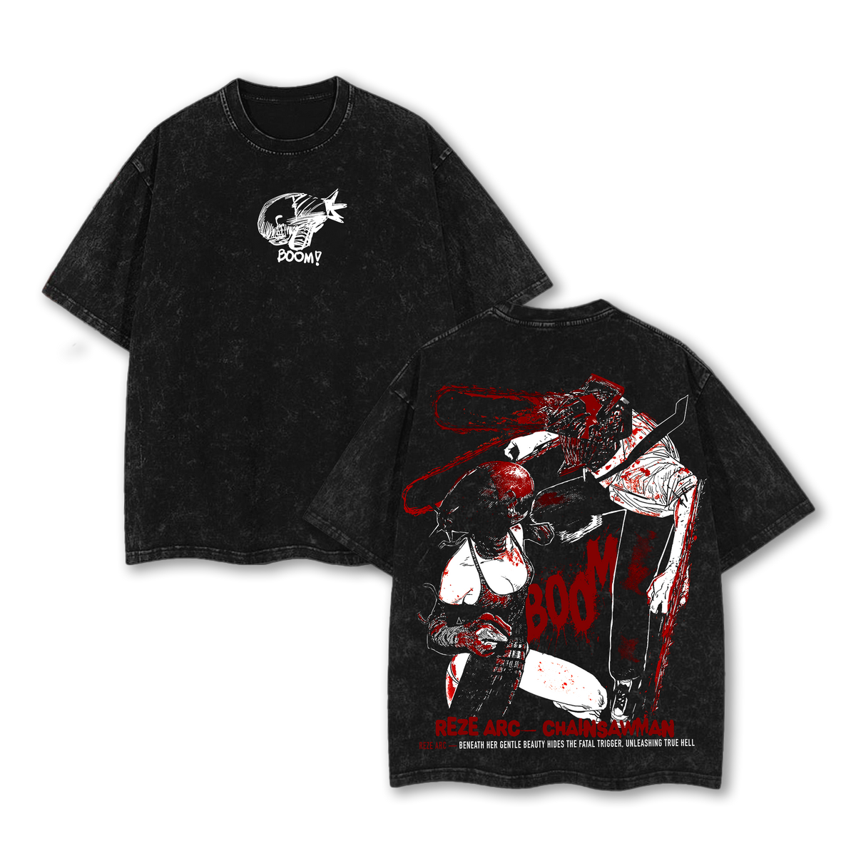 Reze vs Denji Tee – Chainsaw Man Anime Battle Vintage Oversized Washed Heavy Cotton T-Shirt