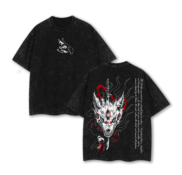 Kon Chainsaw Man T-Shirt – Fox Devil Vintage Washed Oversized Heavy Cotton Anime Manga Tee