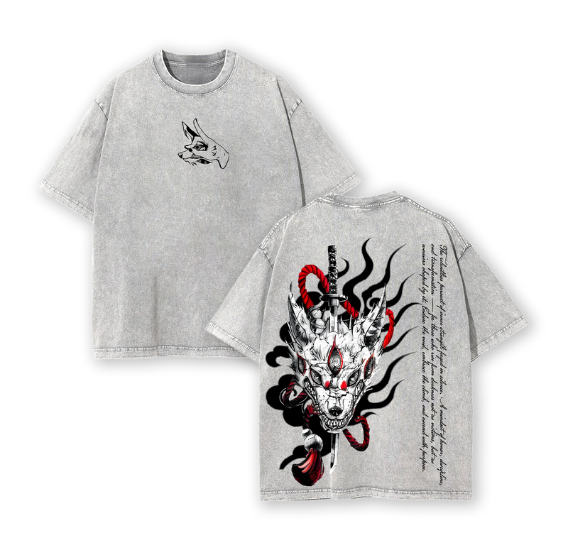 Kon Chainsaw Man T-Shirt – Fox Devil Vintage Washed Oversized Heavy Cotton Anime Manga Tee
