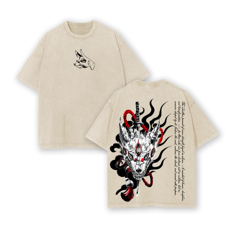 Kon Chainsaw Man T-Shirt – Fox Devil Vintage Washed Oversized Heavy Cotton Anime Manga Tee