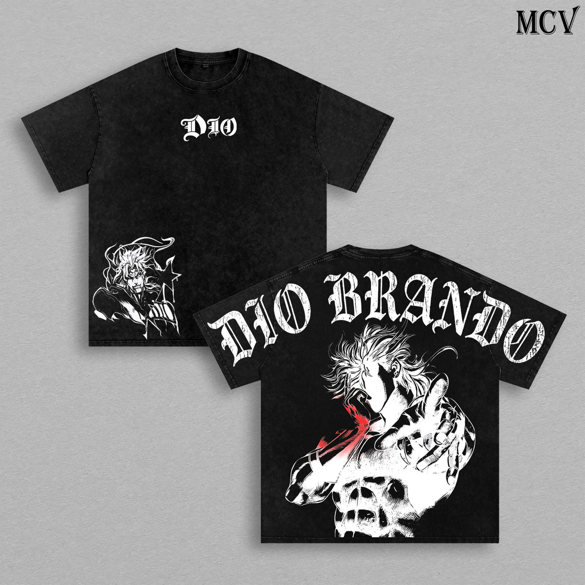 Dio Brando Anime Vintage Washed T-Shirt, Vampire Villain Graphic Tee, JoJo Style Manga Streetwear Heavy Cotton Shirt