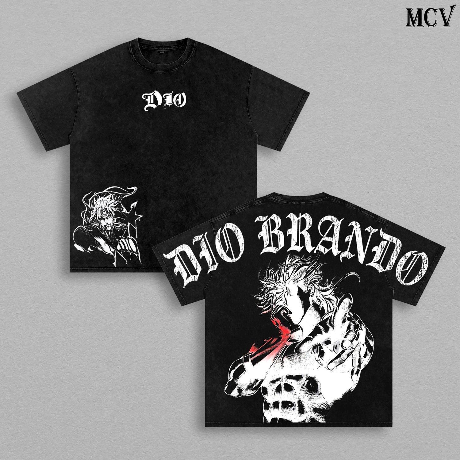 Dio Brando Anime Vintage Washed T-Shirt, Vampire Villain Graphic Tee, JoJo Style Manga Streetwear Heavy Cotton Shirt
