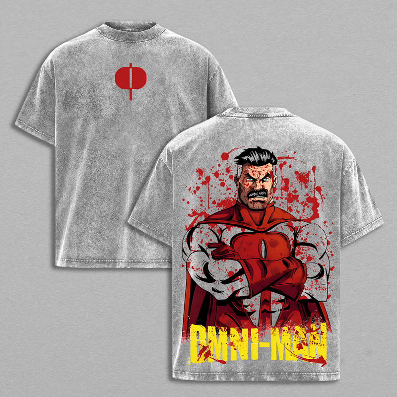 Omni Man x Invincible  , Comics T-Shirt, TV Show Comics Washed T-shirt Heavyweight Cotton, Unisex Shirt Streetwear Tropical graphic tshirt