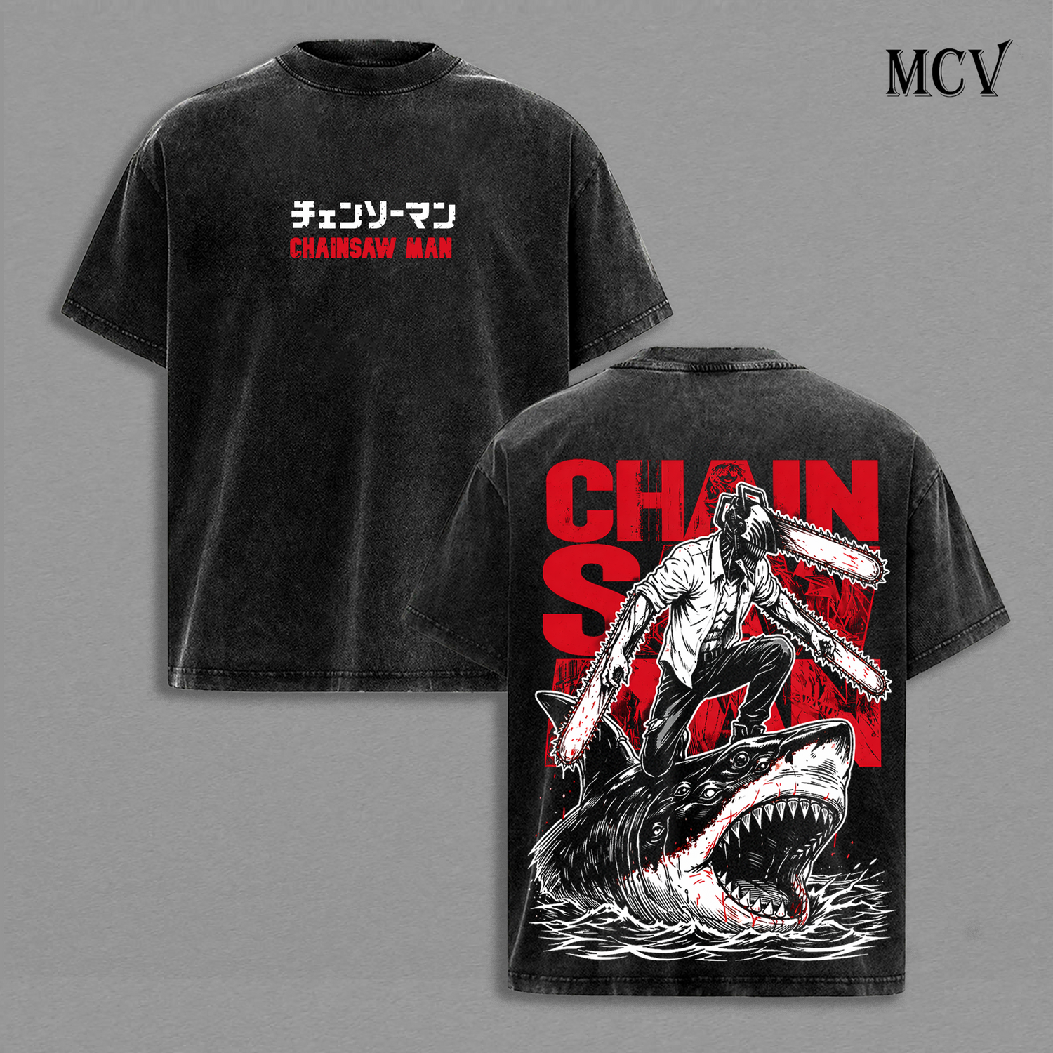 Chainsaw Man Denji Vintage Washed T-Shirt, Chainsaw Devil Anime Graphic Tee, Dark Manga Streetwear Heavy Cotton Shirt