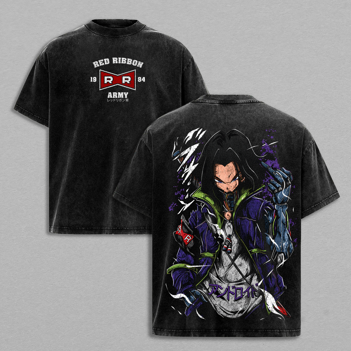 Android 16 - DBZ Vintage Washed Shirt Heavy Cotton Oversized Graphic Tee Streetwear Anime DBZ Shirt Gift for Anime Lovers DBZ Fans