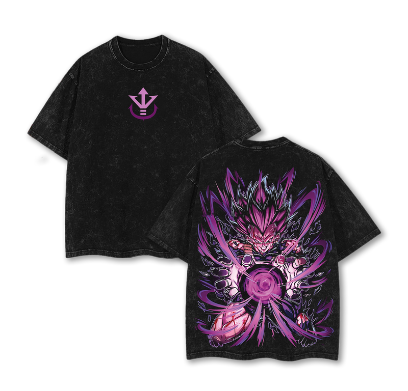 Retro Vintage Limited Vegeta Ego - Dragon Ball Super Anime Double Printed Oversize Anime Manga Acid Washed Lightweight Cotton T-Shirt