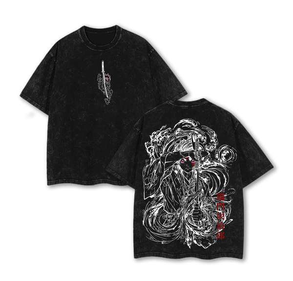 Vintage Tanjiro Kamado Washed T-Shirt, Double Sided Oversized Graphic Tee, Anime Streetwear Inspired By Demon Slayer Hero