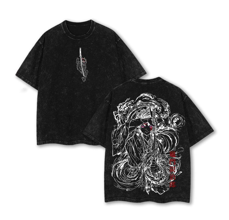 Vintage Tanjiro Kamado Washed T-Shirt, Double Sided Oversized Graphic Tee, Anime Streetwear Inspired By Demon Slayer Hero