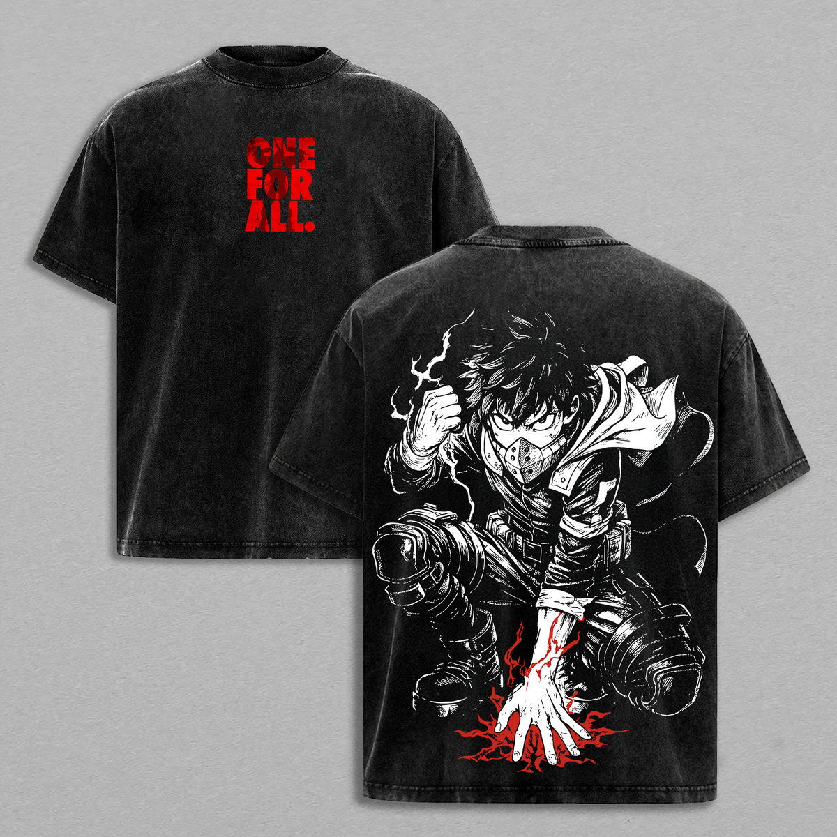 Izuku Midoriya Deku My Hero Academia Tee | Anime Manga Oversized T-Shirt | Vintage Washed Heavyweight Cotton | Hero Academia Streetwear | One For All Lightning Graphic Shirt | Otaku Core Gift for Him Her