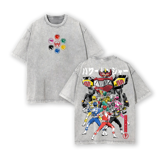 Limited Power Rangers Movie Tee, Mighty Morphin Retro Team Graphic Apparel, Vintage Washed Oversized T-Shirt