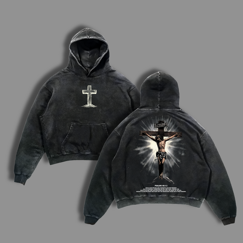 Psalms 46:1-3 Jesus Cross T-Shirt / Tank / Sweatshirt / Hoodie Washed | Christian Streetwear Vintage Tee | Faith Bible Verse Shirt | Jesus Religious Graphic Tee | God Is Our Refuge