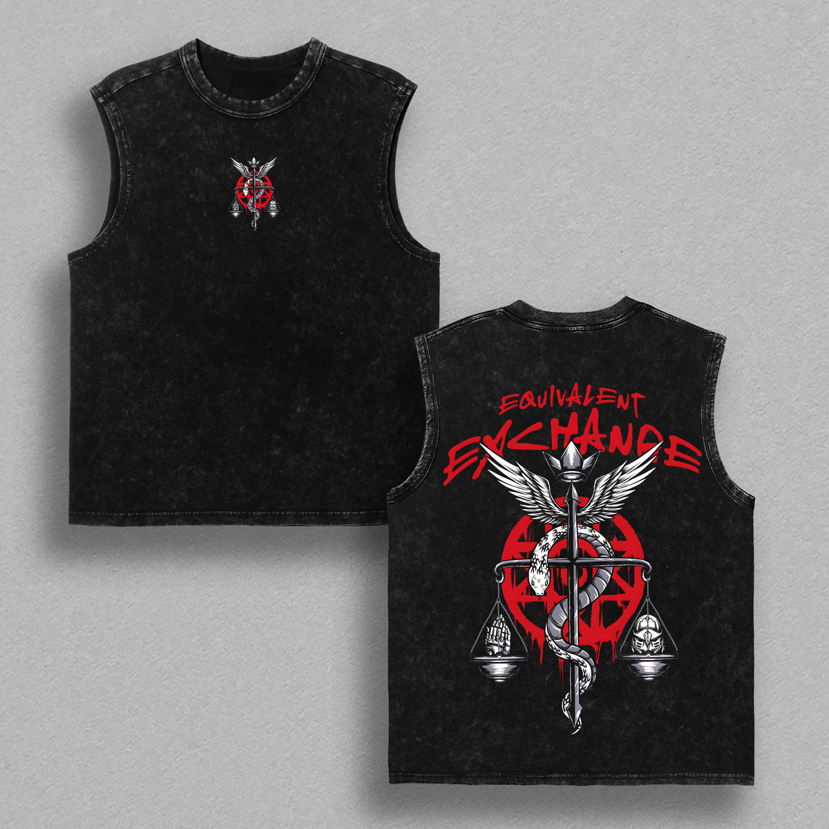 Equivalent Exchange - Fullmetal Alchemist Anime Double Printed Oversize Lightweight Acid Washed Tee, Gift For anime lover, anime merch