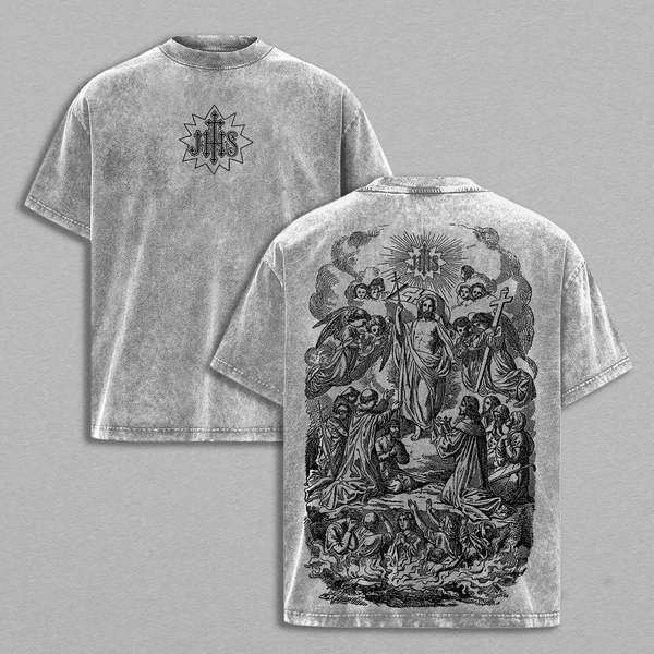 Heavenly Resurrection Jesus Shirt / Tank / Sweatshirt / Hoodie Vintage Washed Oversized Tee | Catholic & Christian Streetwear Heavy Cotton T-Shirt | Holy Ascension Graphic Back | Faith Inspired Spiritual Gift