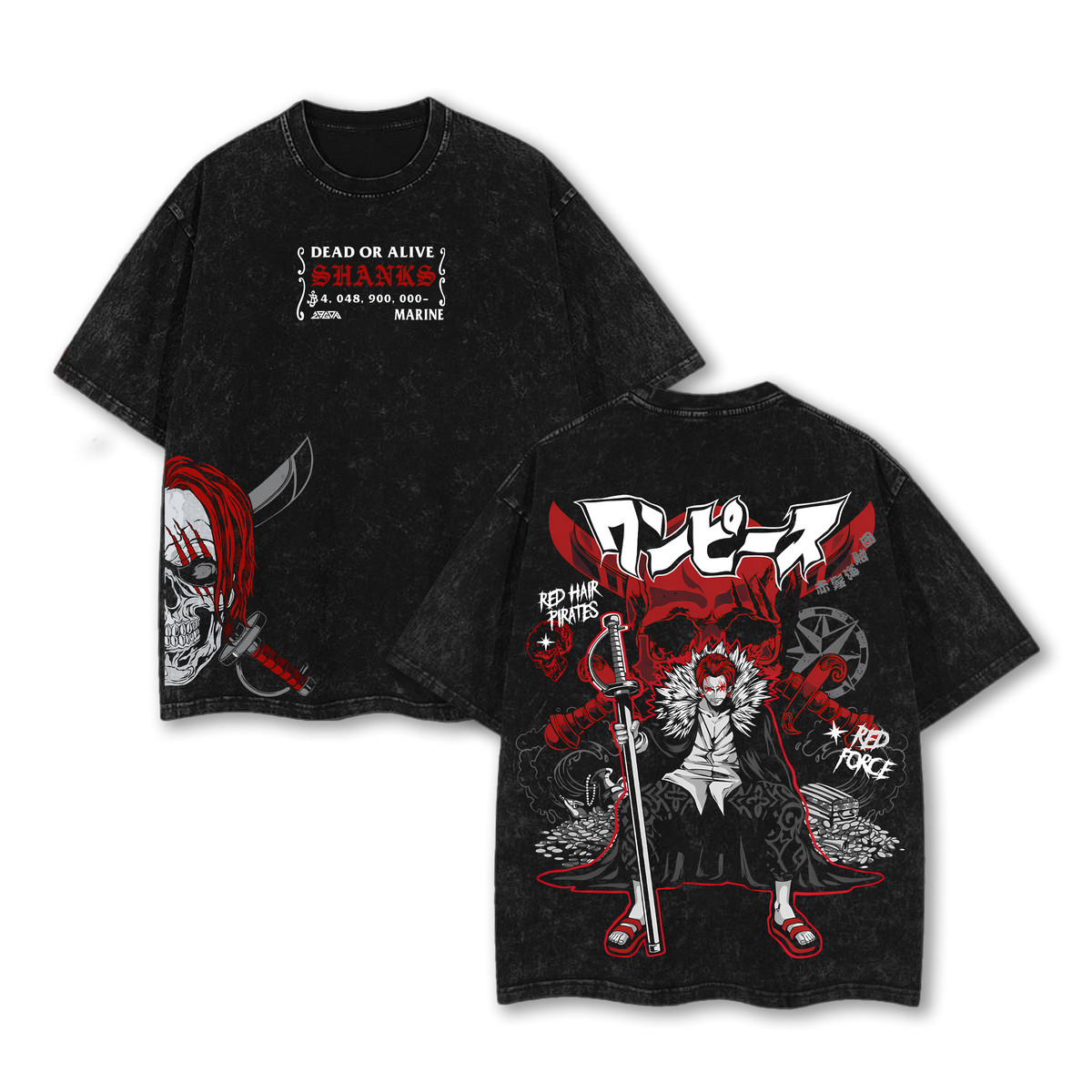 Red-Haired Shanks Oversized Tee, Washed Vintage One Piece T-Shirt