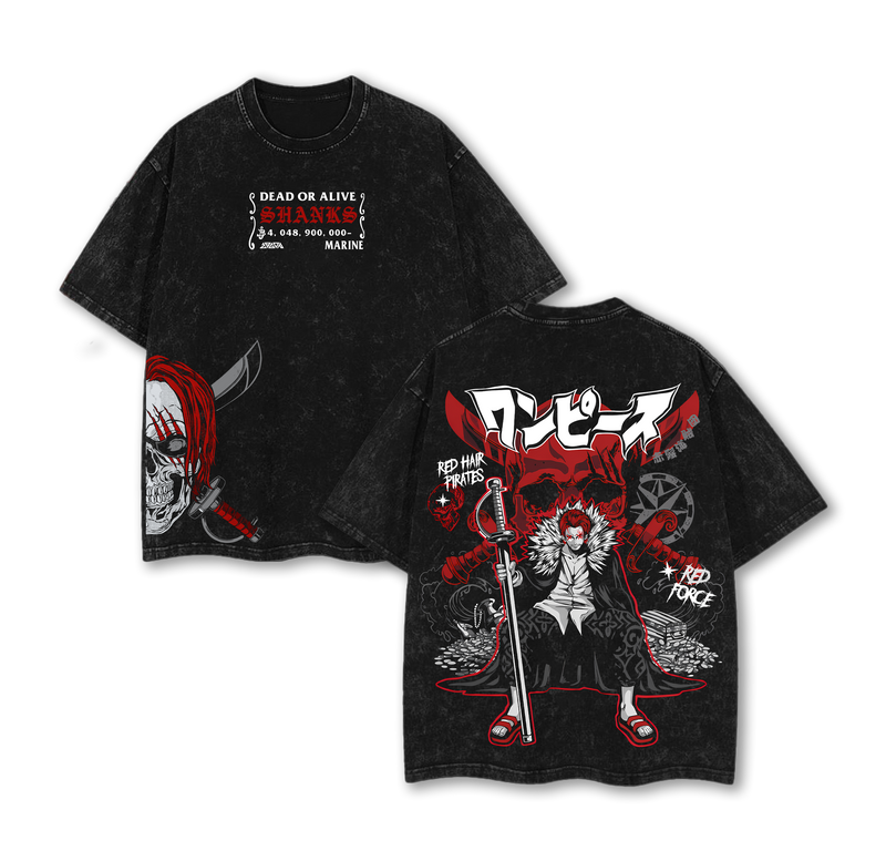 Red-Haired Shanks Oversized Tee, Washed Vintage One Piece T-Shirt