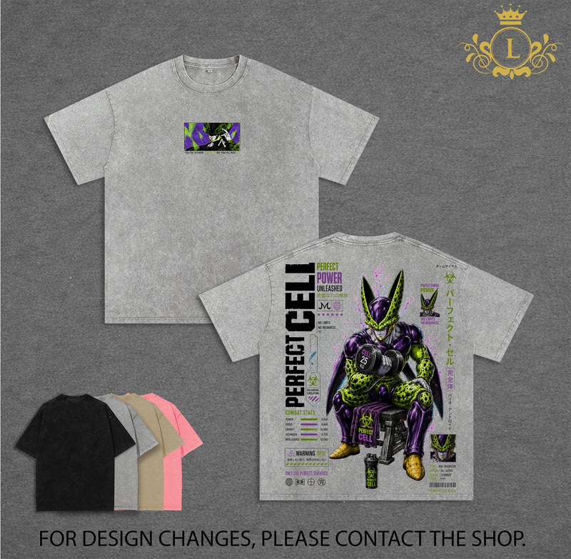 Perfect Cell DBZ Vintage Washed T-Shirt Bio Android Anime Graphic Tee Perfect Power Streetwear Oversized Shirt Gift for DBZ Fans, Pump Cover Tank Top, Muscle Tank, Sleeveless Gym Shirt