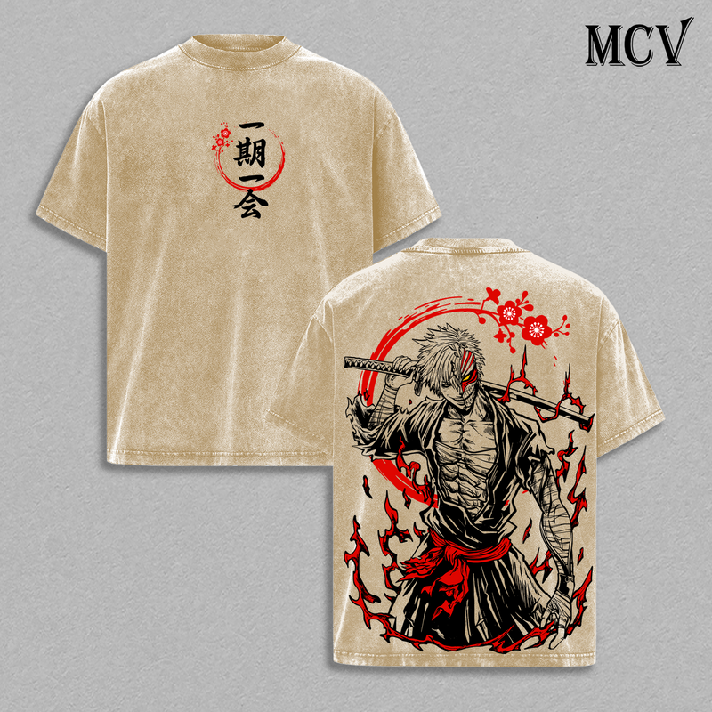 Ichigo Kurosaki T-Shirt, Bleach Anime Tee, Soul Reaper Power Graphic Vintage Washed Tee