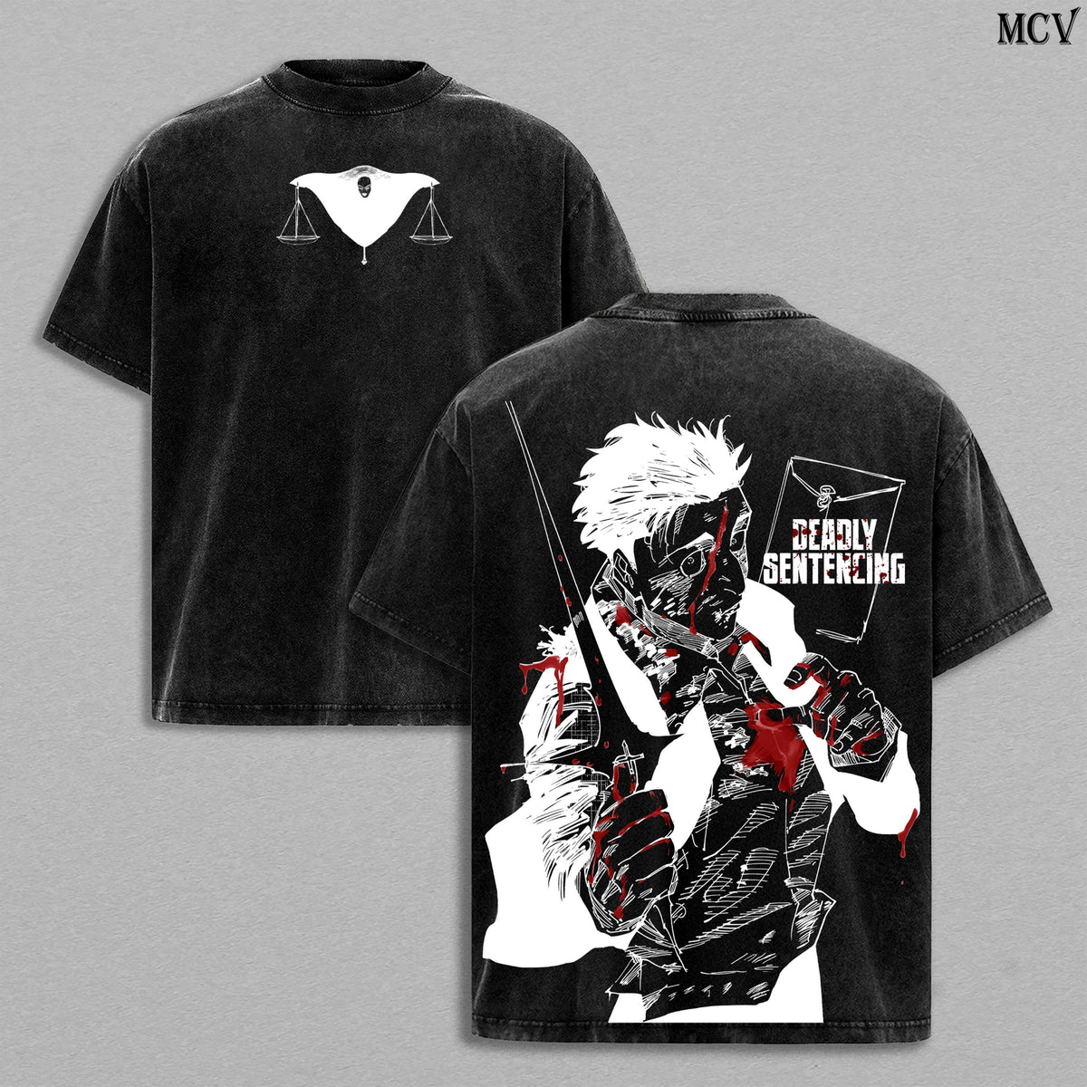 Hiromi Higuruma Washed Vintage Tee – Jujutsu Kaisen Anime Deadly Sentencing Judgeman Graphic T-Shirt, Unisex Oversize Heavyweight Cotton Manga Streetwear, JJK Tee