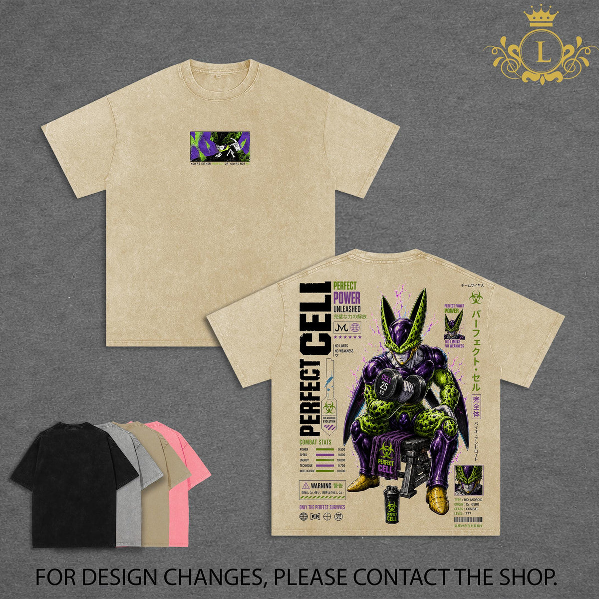 Perfect Cell DBZ Vintage Washed T-Shirt Bio Android Anime Graphic Tee Perfect Power Streetwear Oversized Shirt Gift for DBZ Fans, Pump Cover Tank Top, Muscle Tank, Sleeveless Gym Shirt