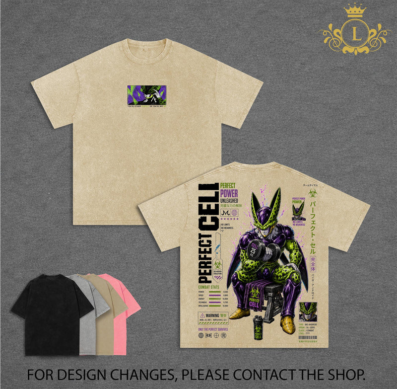 Perfect Cell DBZ Vintage Washed T-Shirt Bio Android Anime Graphic Tee Perfect Power Streetwear Oversized Shirt Gift for DBZ Fans, Pump Cover Tank Top, Muscle Tank, Sleeveless Gym Shirt
