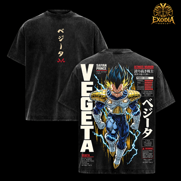 Saiyan Prince Rival Saiyan Warriors DBZ Vintage Washed Style T-Shirt - DBZ Graphic Tee DBZ Oversized Streetwear Cotton Tshirt Classic Menswear Clothes Apparel Gift for DBZ Fans Men & Women