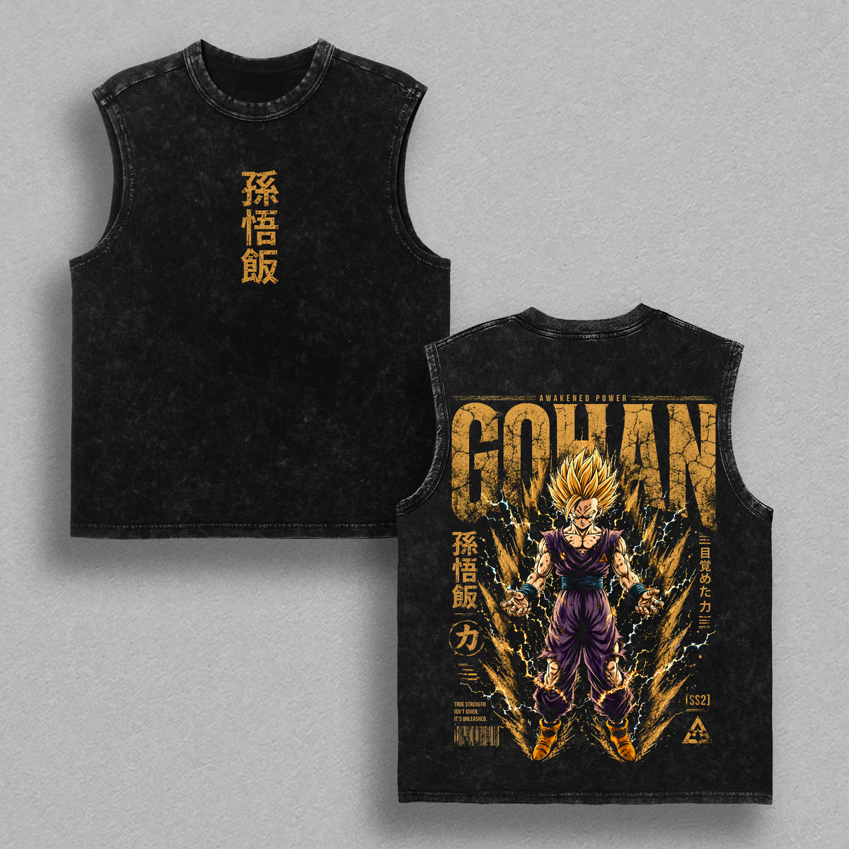 Son Gohan Super Saiyan 2 Vintage Washed Heavyweight Cotton T-Shirt, Dragon Ball Z SSJ2 Anime Graphic Tee, Double Sided Oversized Streetwear Shirt, Retro Manga Unisex Fan Gift