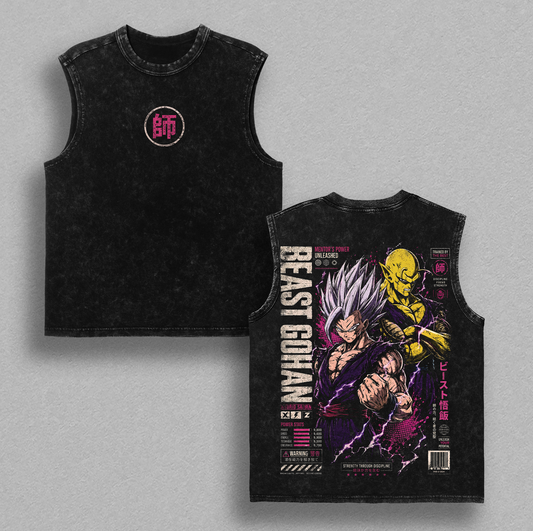 "Beast Gohan" Piccolo DBZ Vintage Washed T-Shirt Mentor and Student Anime Graphic Tee Saiyan Warrior Streetwear Oversized Shirt Heavy Cotton Gift for DBZ Fans