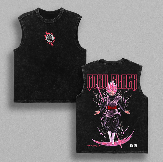 Burakku x Zamasu -  DBZ T-Shirt Vintage Acid Wash Oversized Anime Graphic Tee Streetwear Gym Pump Gift